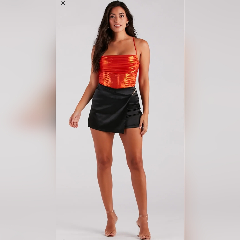 Satin Faux Wrap Skort